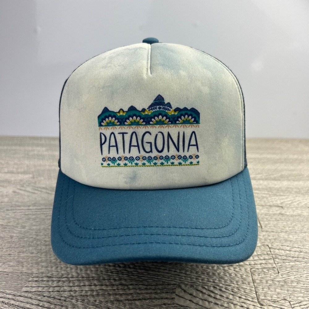 Patagonia Trucker Hat Cap Snap Back Adjustable Blue‎ Floral Outdoor Nature Adult